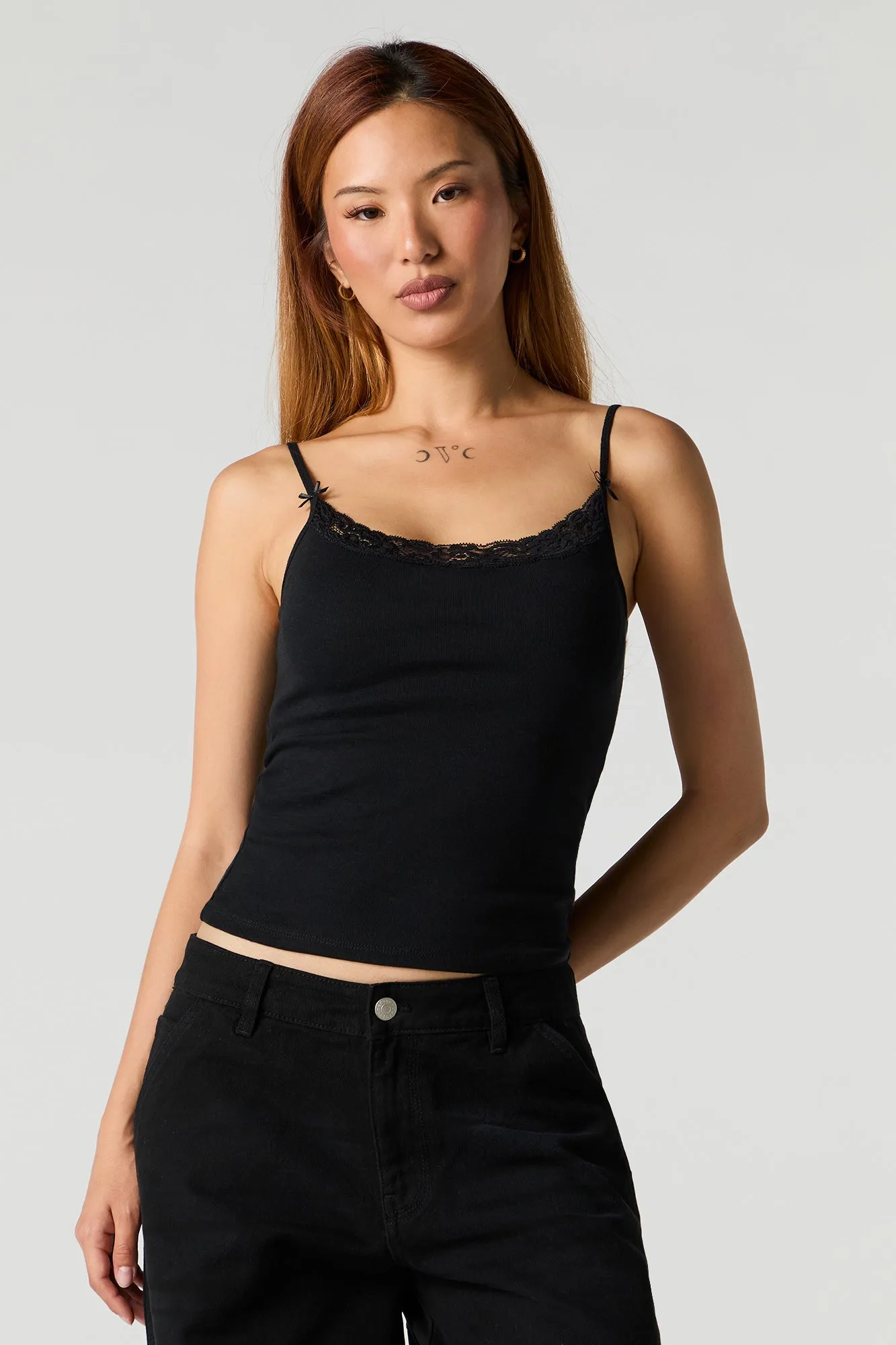 Ribbed Lace Trim Tank with Built-In Cups sold by Urban Planet product image thumbnail 4