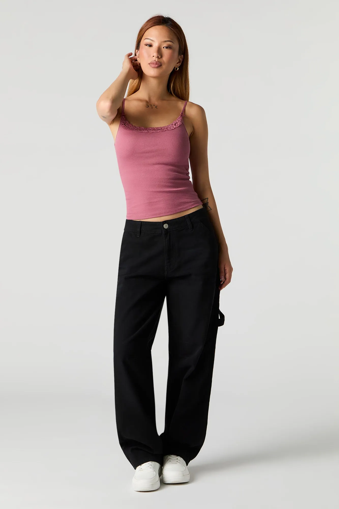 Ribbed Lace Trim Tank with Built-In Cups sold by Urban Planet product image thumbnail 3