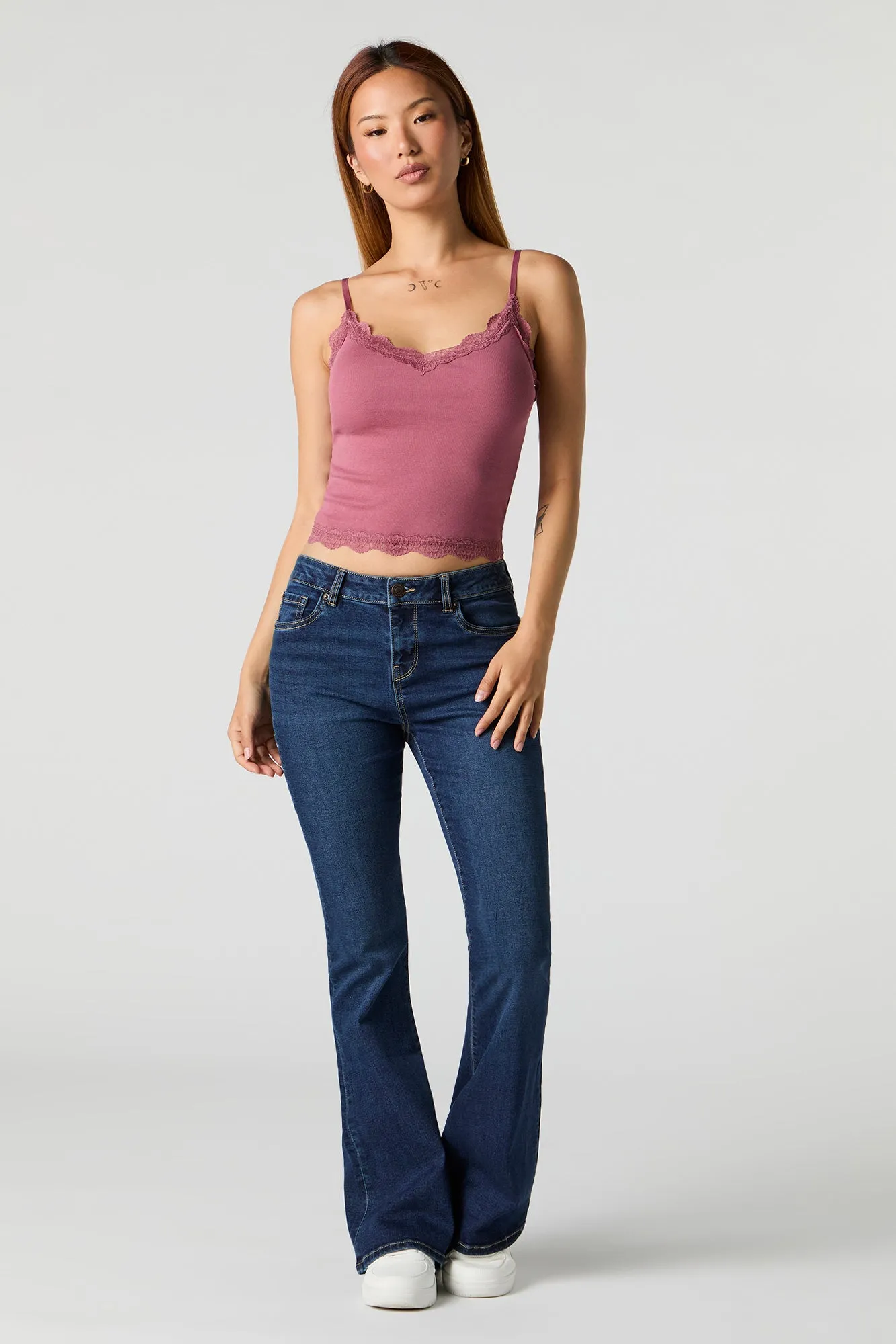 Ribbed Lace Trim V-Neck Tank with Built-In Cups sold by Urban Planet product image thumbnail 3