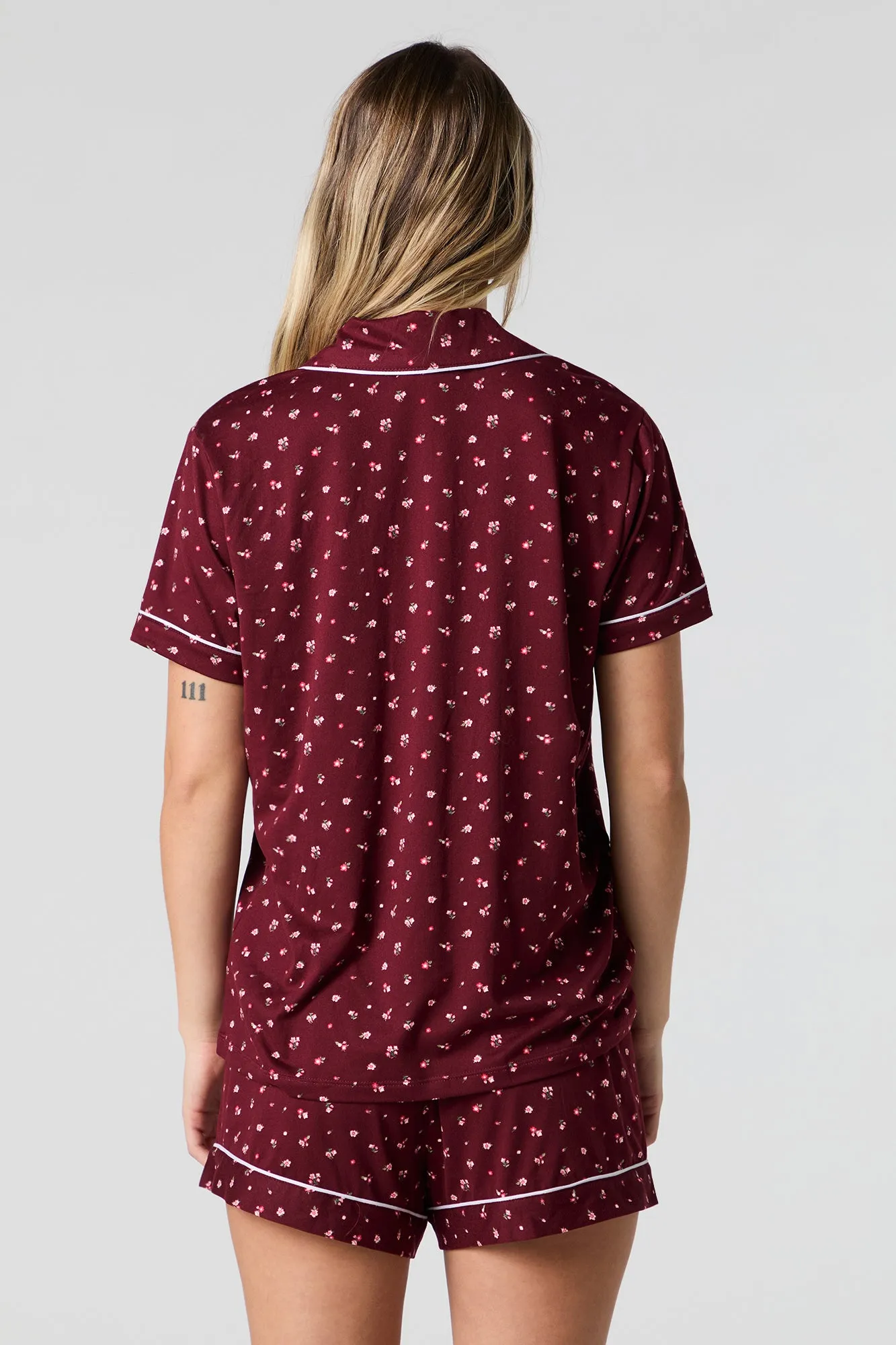 Ribbed Button-Up Top & Short 2 Piece Pajama Set sold by Urban Planet product image thumbnail 3