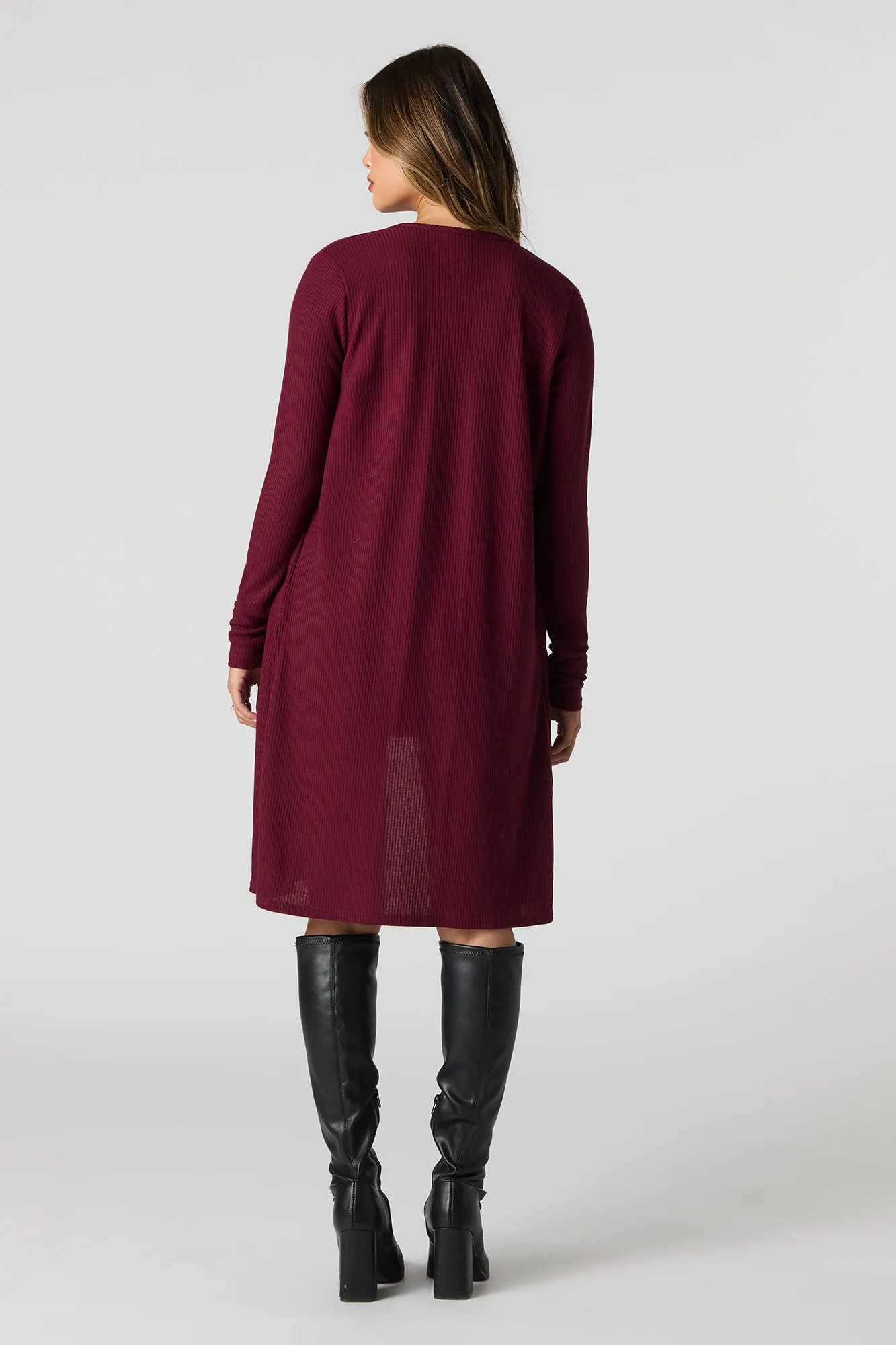 Ribbed Knit Open Front Longline Cardigan sold by Urban Planet product image thumbnail 3