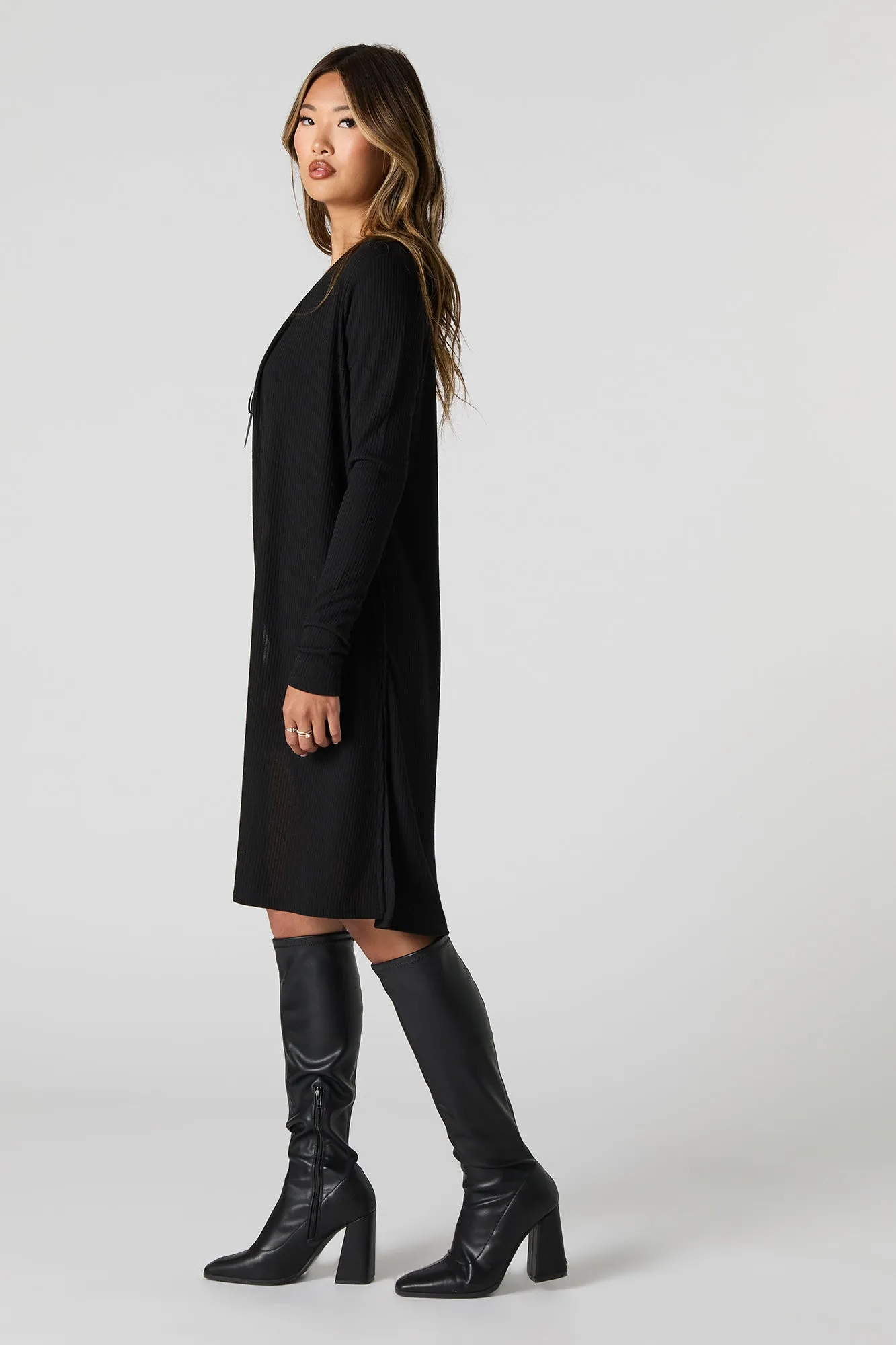 Ribbed Knit Open Front Longline Cardigan sold by Urban Planet product image thumbnail 5