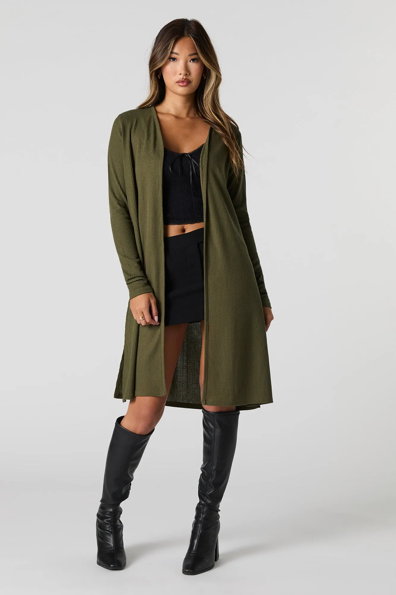 Cardigan ouvert long en tricot côtelé sold by Urban Planet product image thumbnail 3