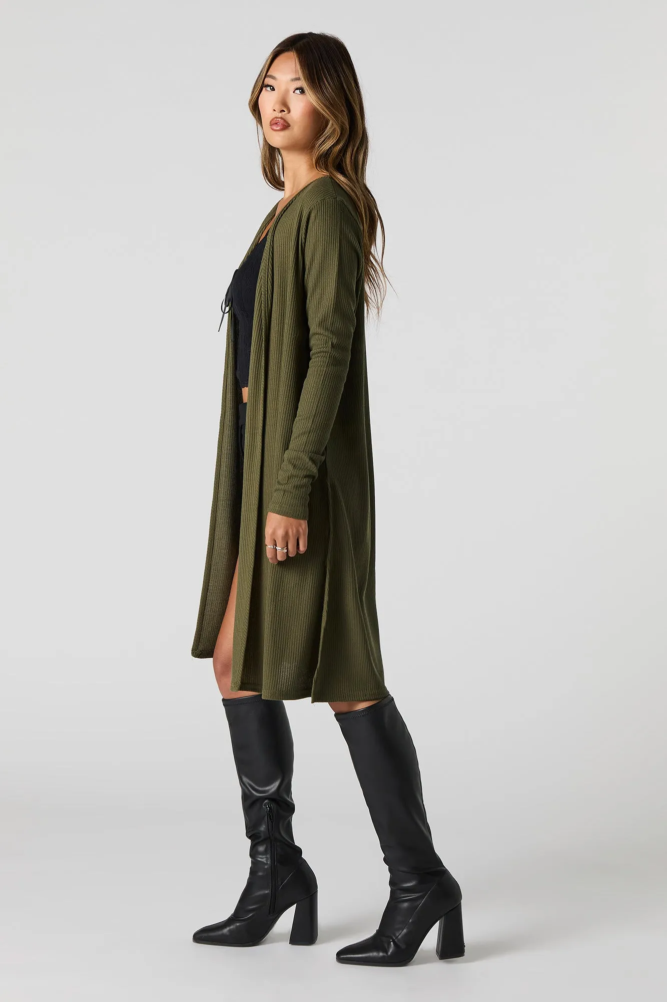 Cardigan ouvert long en tricot côtelé sold by Urban Planet product image thumbnail 5