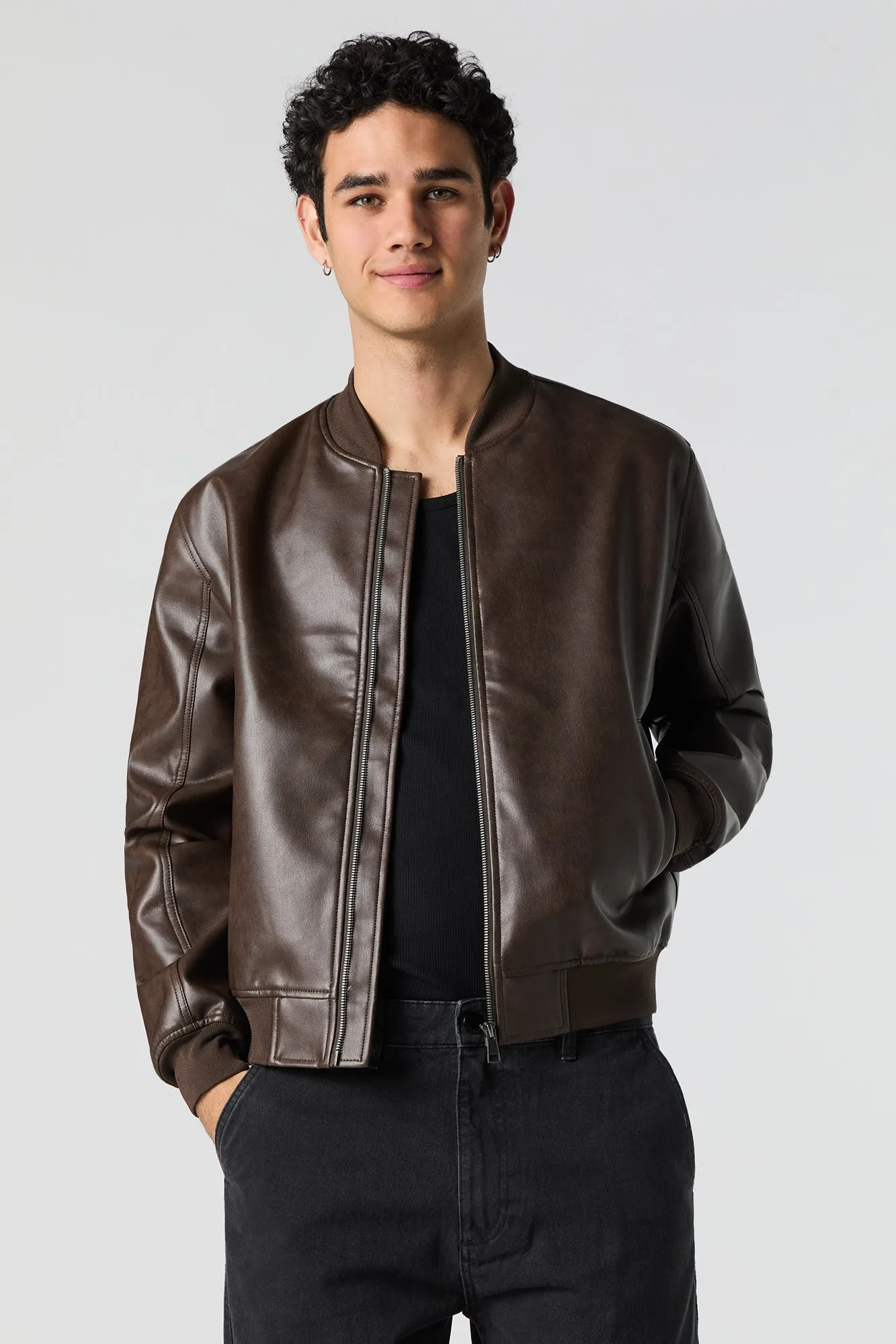 Faux Leather Bomber Jacket sold by Urban Planet