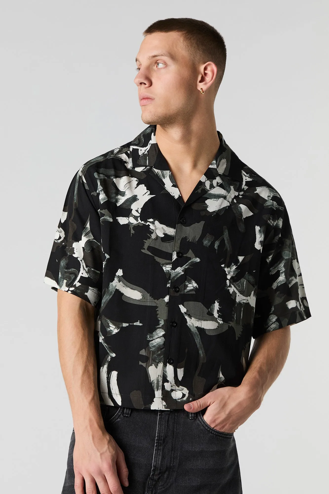 Printed Boxy Button-Up Top sold by Urban Planet