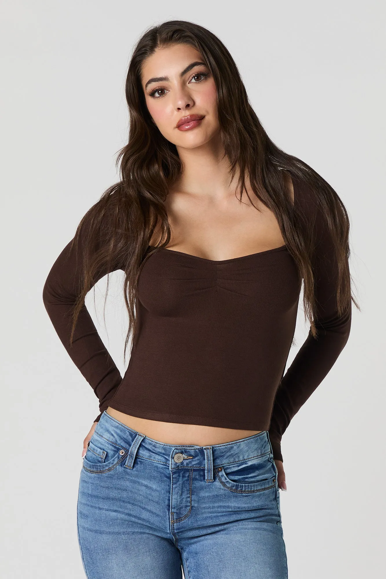 Ribbed Cinched Long Sleeve Top sold by Urban Planet