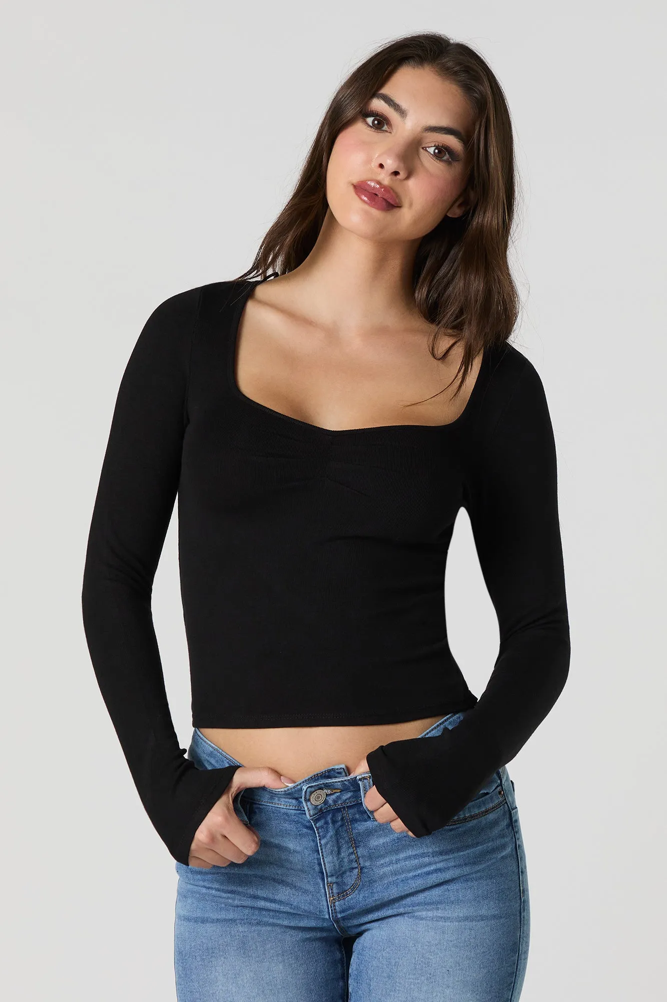 Ribbed Cinched Long Sleeve Top sold by Urban Planet product image thumbnail 4