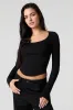 Ribbed Scoop Neck Curved Long Sleeve Top sold by Urban Planet