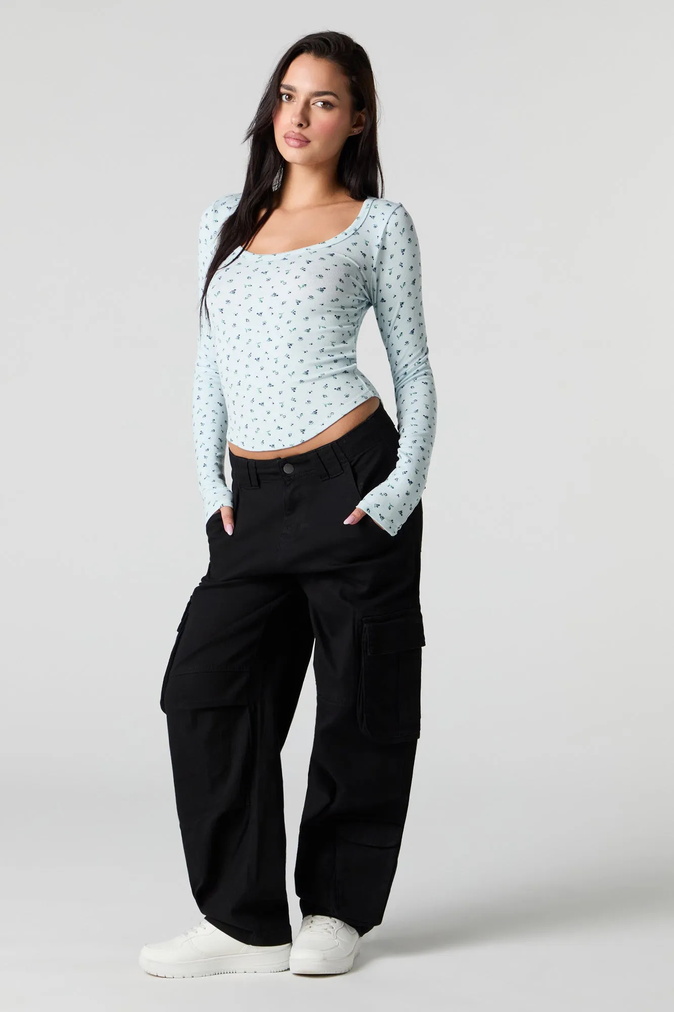 Ribbed Scoop Neck Curved Long Sleeve Top sold by Urban Planet product image thumbnail 3