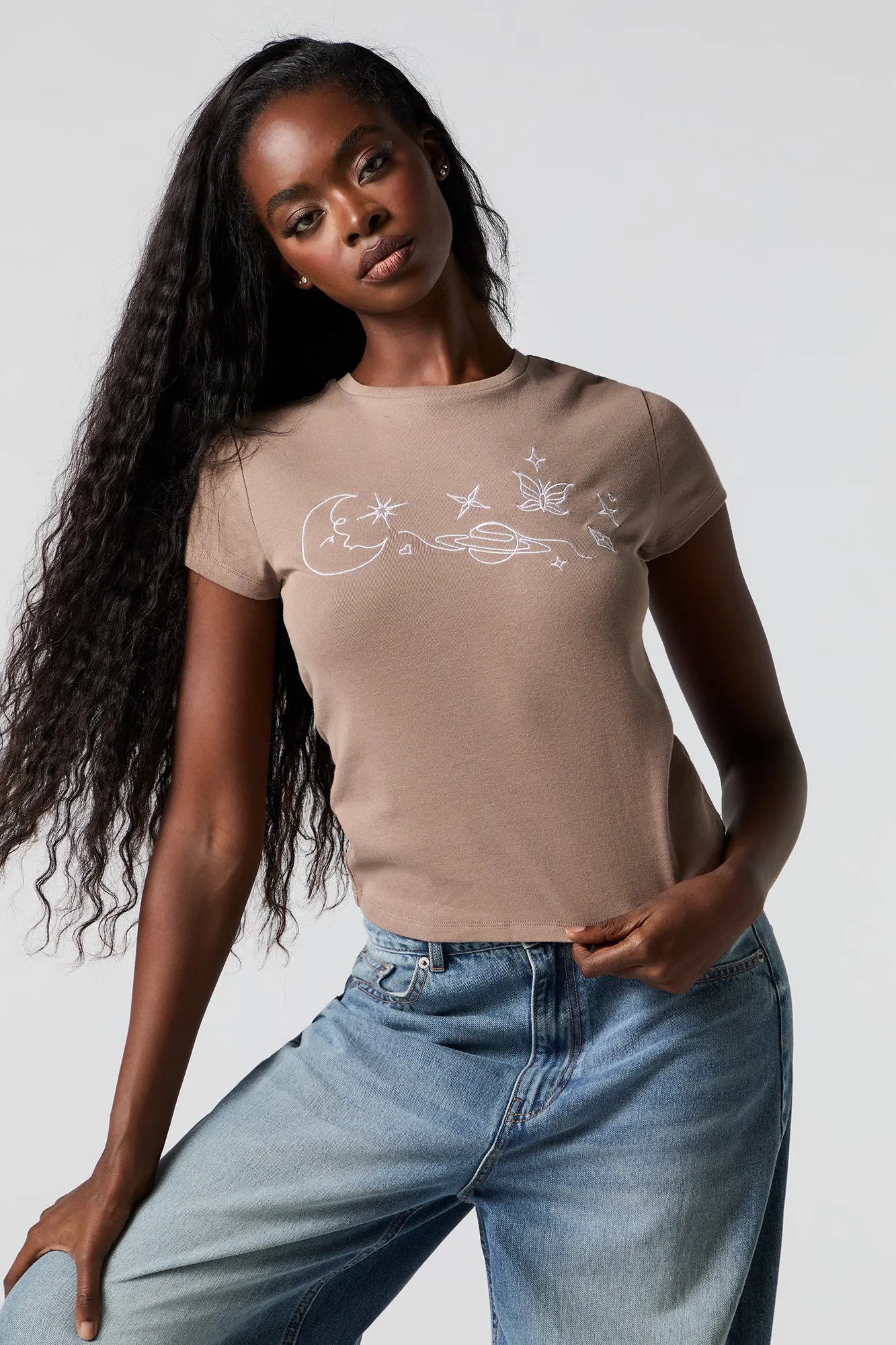 Astral Embroidered Ribbed T-Shirt sold by Urban Planet