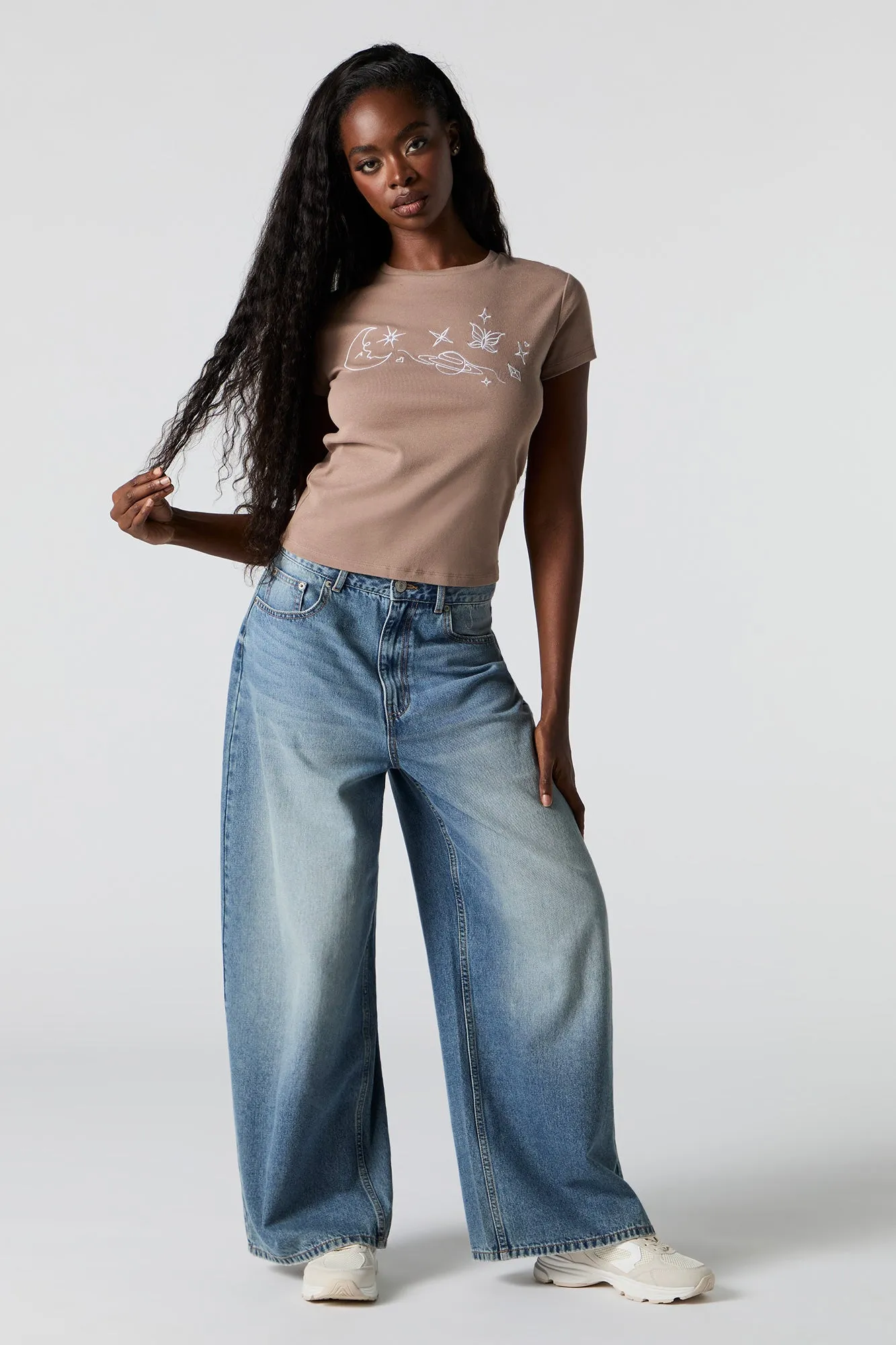 Astral Embroidered Ribbed T-Shirt sold by Urban Planet product image thumbnail 3