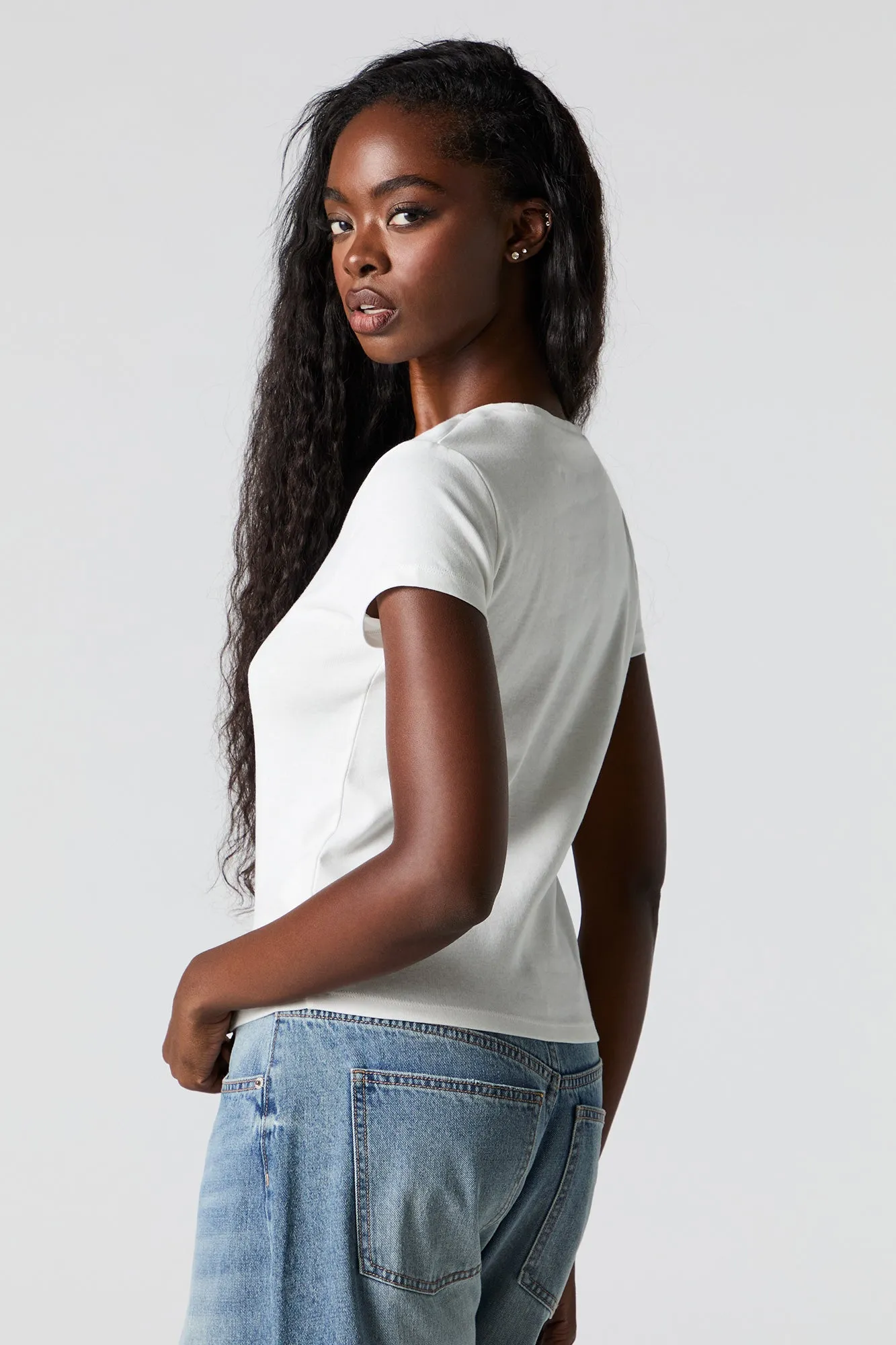 Cherry Graphic Rhinestone Ribbed T-Shirt sold by Urban Planet product image thumbnail 2