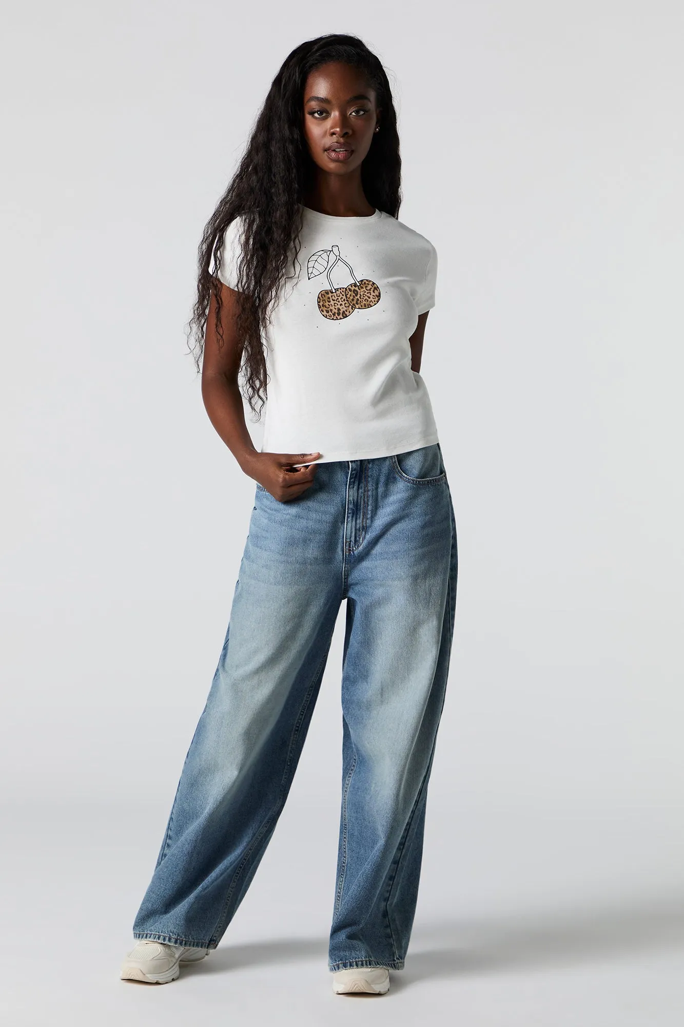 Cherry Graphic Rhinestone Ribbed T-Shirt sold by Urban Planet product image thumbnail 3