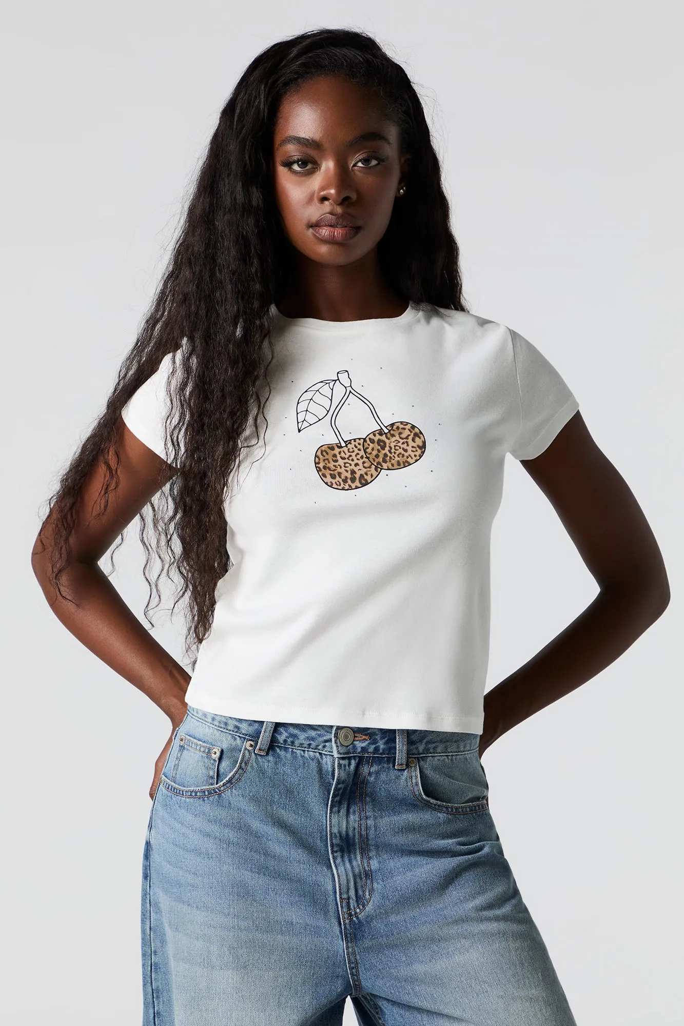 T-shirt côtelé à motif de cerise en pierres du Rhin sold by Urban Planet product image thumbnail 4