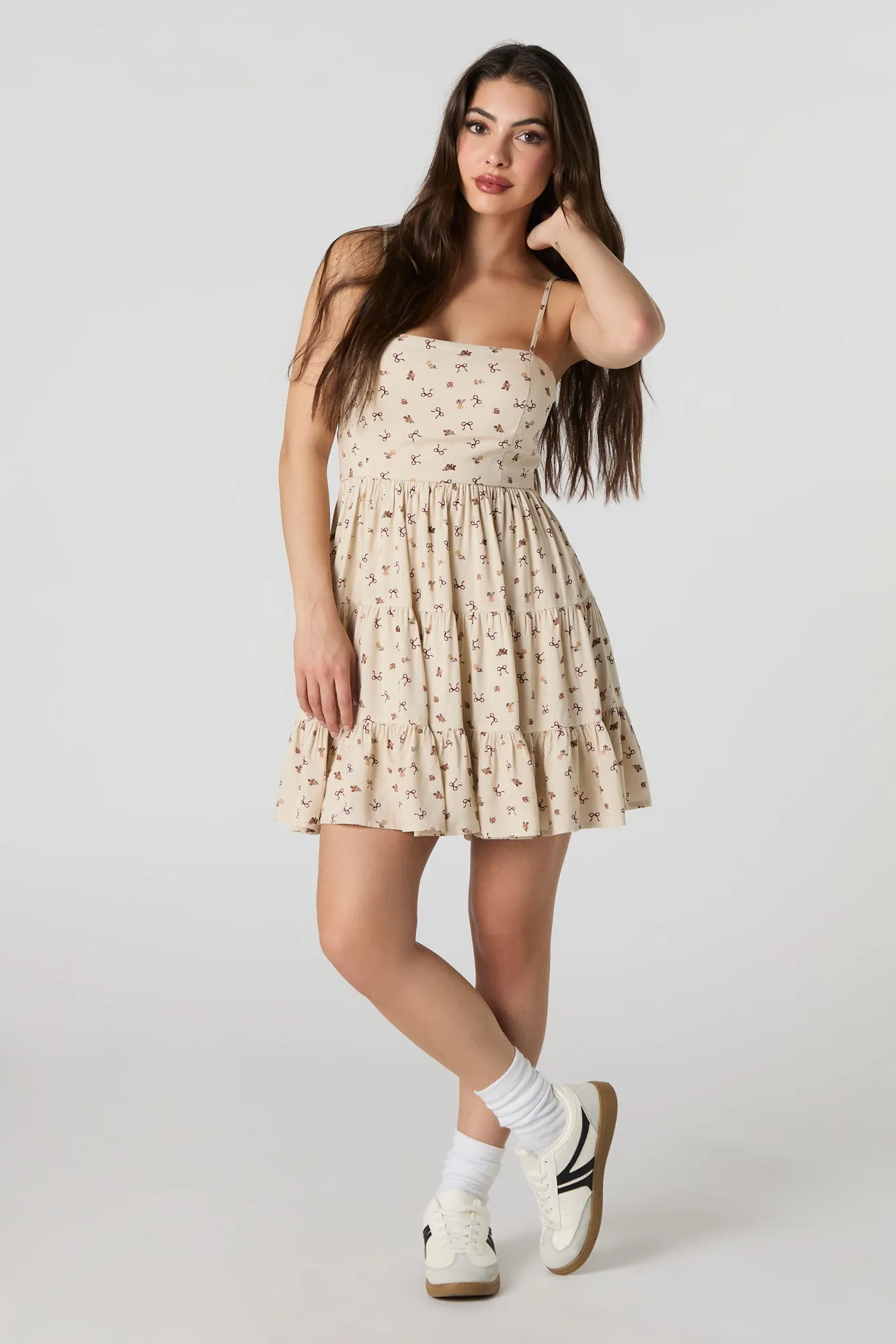 Printed Tiered Tie Back Mini Dress with Built-In Cups sold by Urban Planet product image thumbnail 3