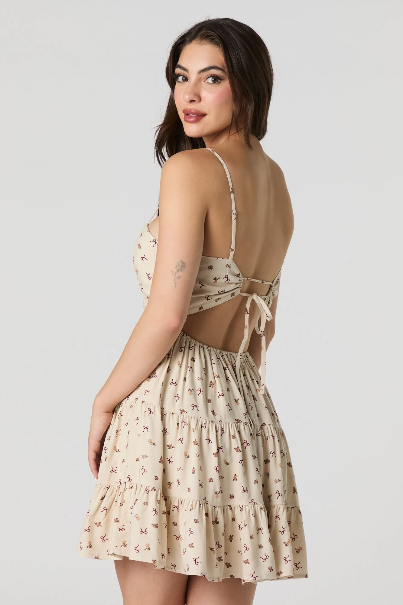 Printed Tiered Tie Back Mini Dress with Built-In Cups sold by Urban Planet product image thumbnail 2