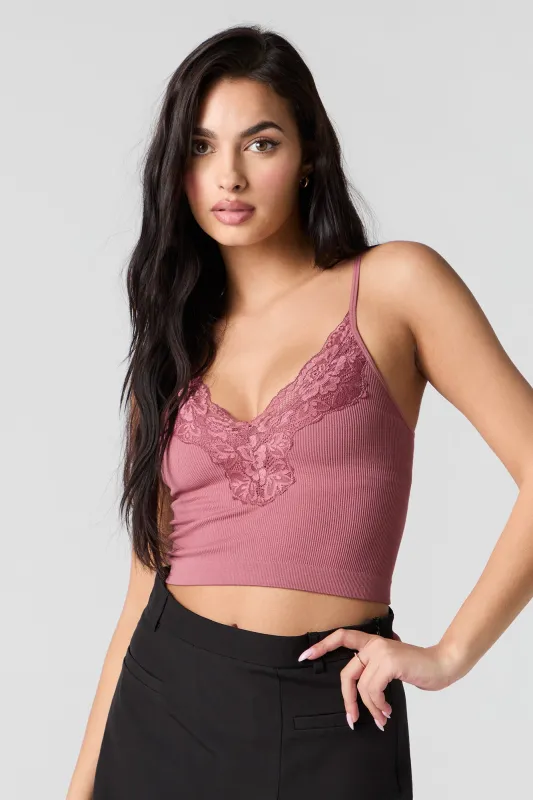 Seamless Lace Cropped Cami with Built-in Cups sold by Urban Planet