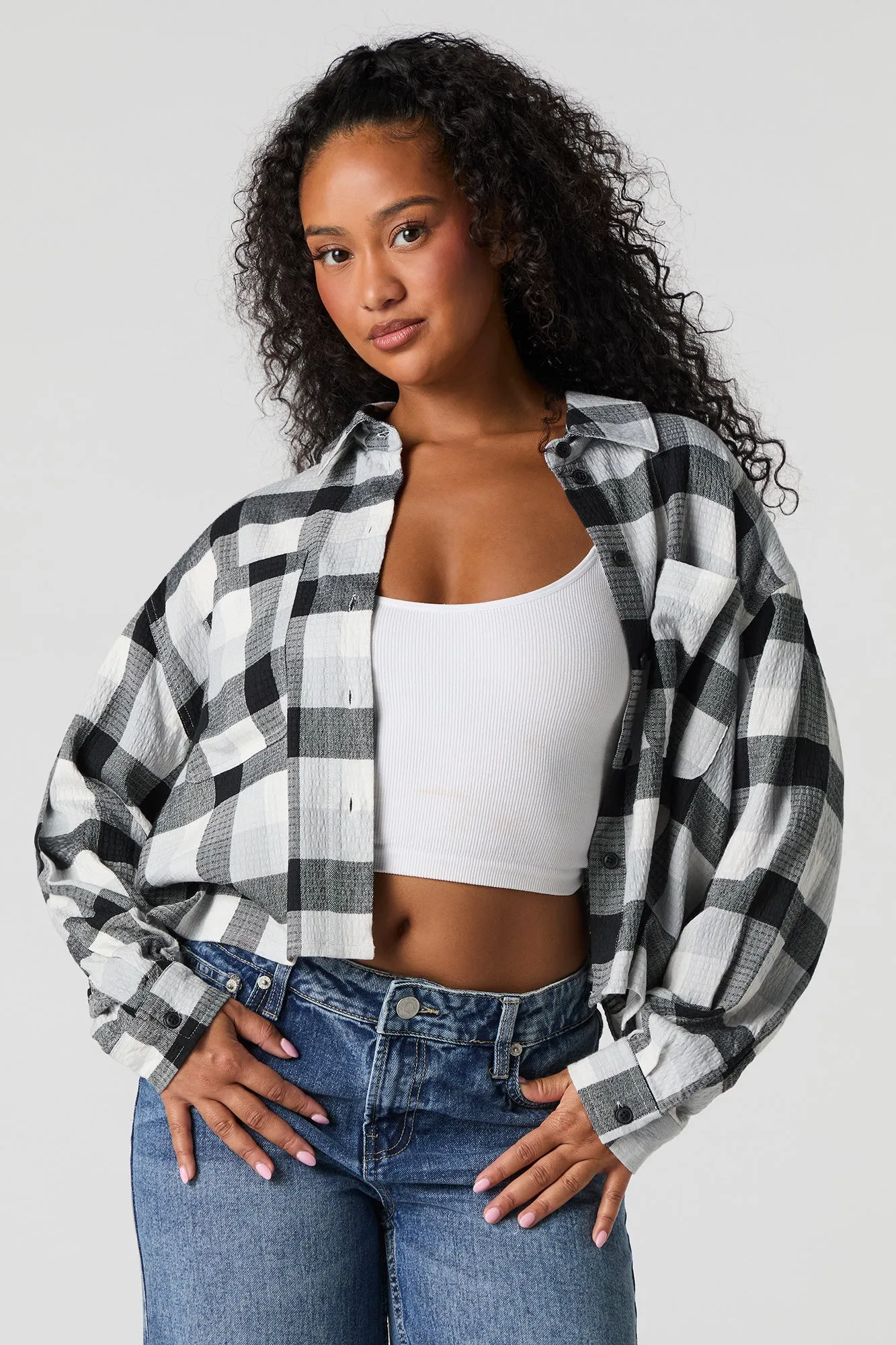 Plaid Cropped Button-Up Top sold by Urban Planet product image thumbnail 4