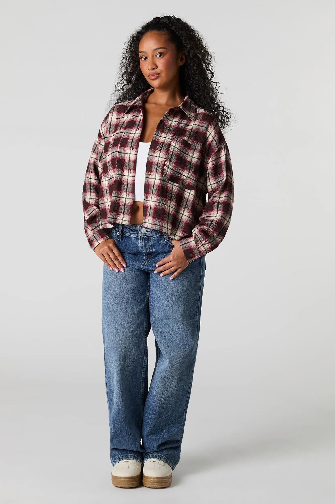 Plaid Cropped Button-Up Top sold by Urban Planet product image thumbnail 3