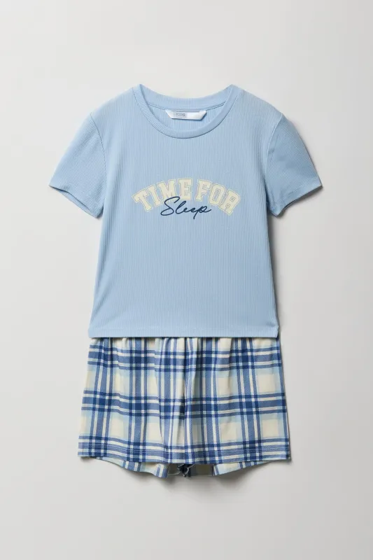 Girls Graphic T-Shirt & Plaid Short 2 Piece Pajama Set sold by Urban Planet