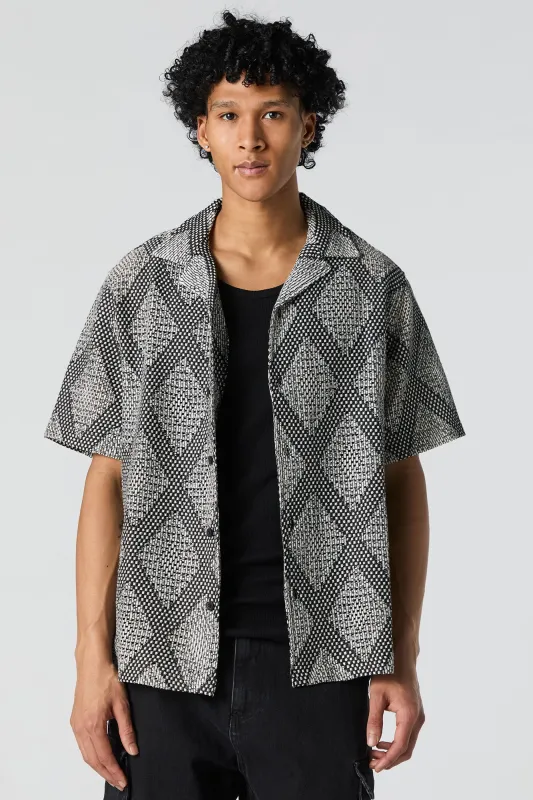 Textured Diamond Button-Up Top sold by Urban Planet
