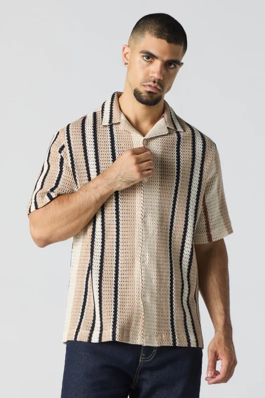 Striped Textured Button-Up Top sold by Urban Planet