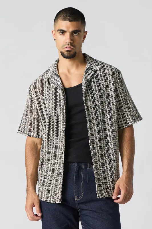 Black & White Textured Button-Up Top sold by Urban Planet