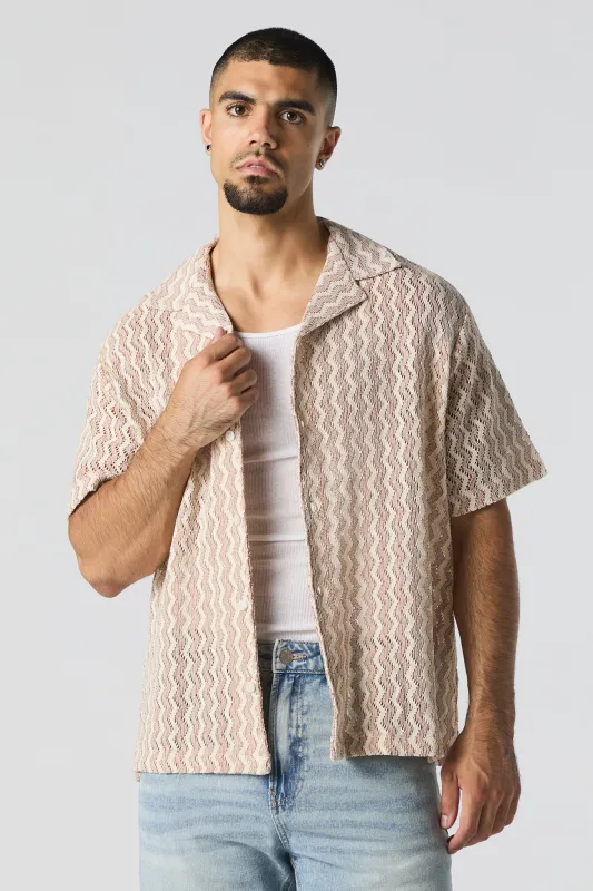 Zig Zag Textured Button-Up Top sold by Urban Planet