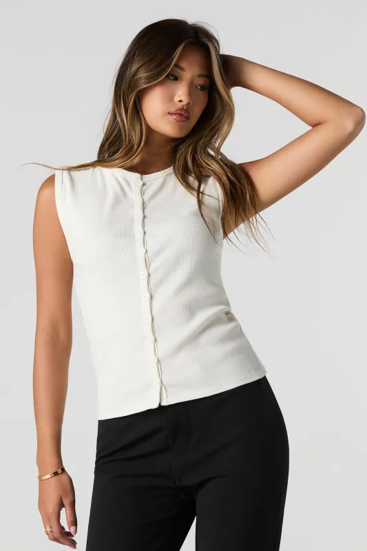 Ribbed Button-Up Tank sold by Urban Planet