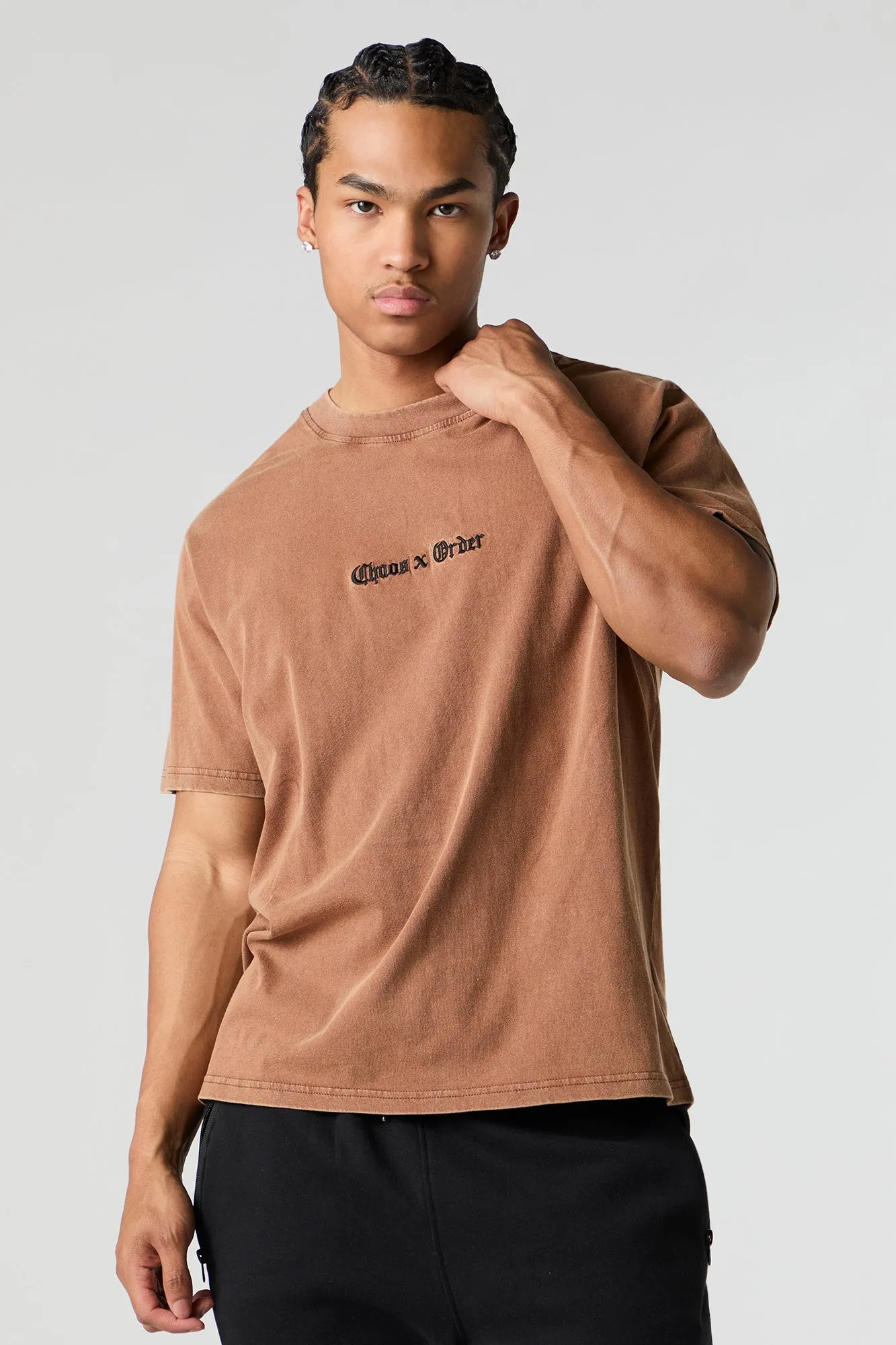 Chaos & Order Embroidered Washed T-Shirt sold by Urban Planet