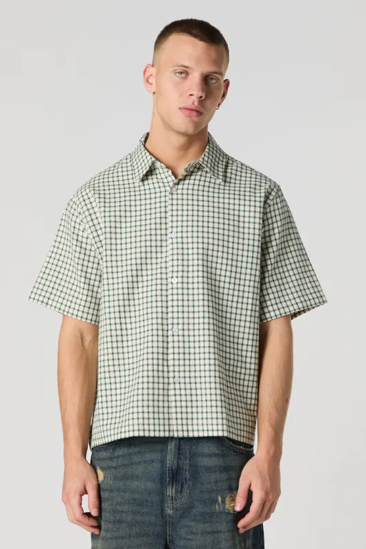 Plaid Boxy Short Sleeve Button-Up Top sold by Urban Planet