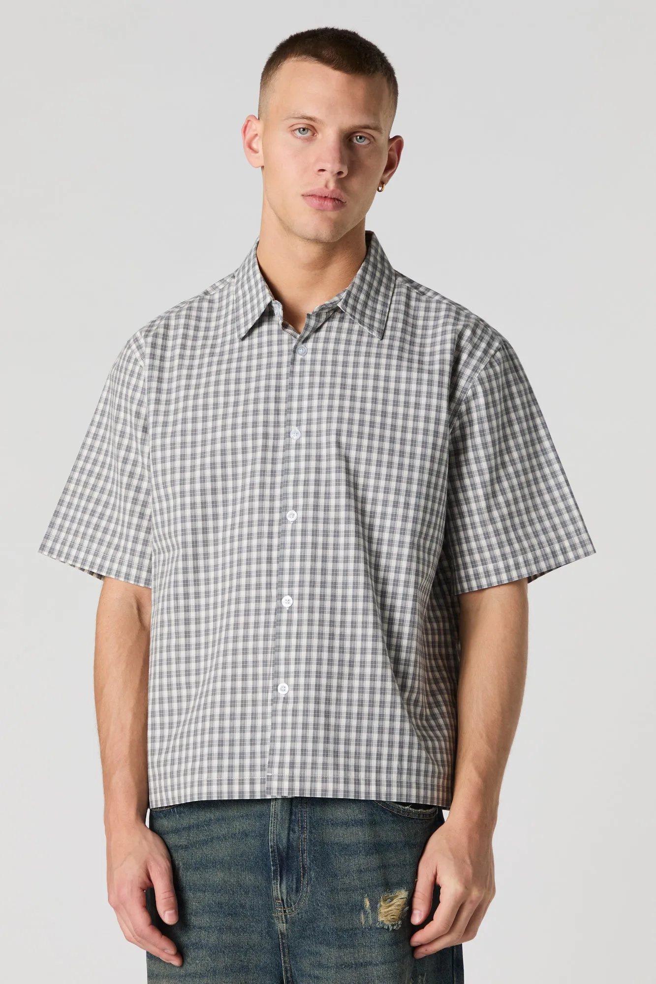 Plaid Boxy Short Sleeve Button-Up Top sold by Urban Planet product image thumbnail 4