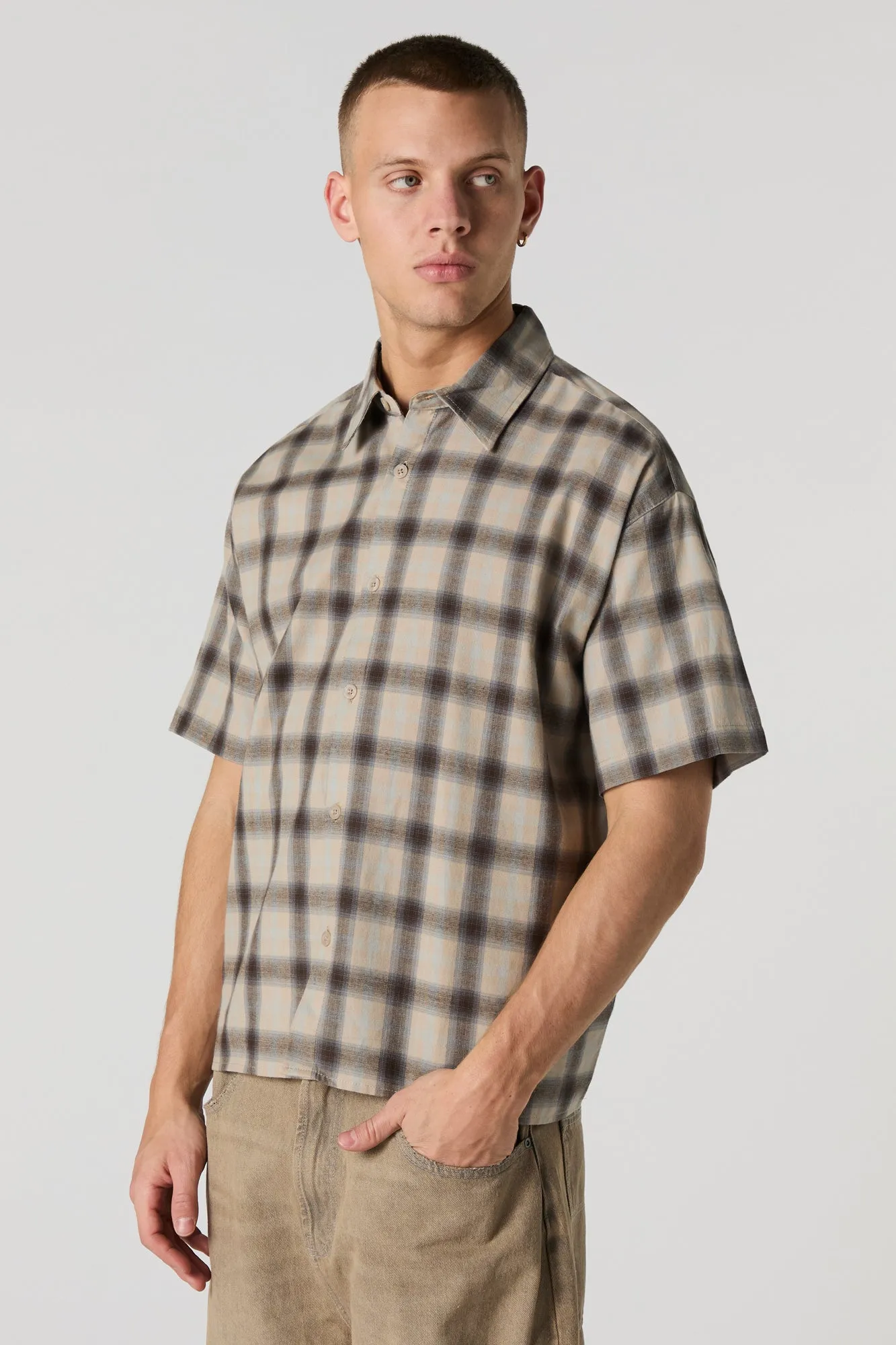 Plaid Boxy Button-Up Top sold by Urban Planet