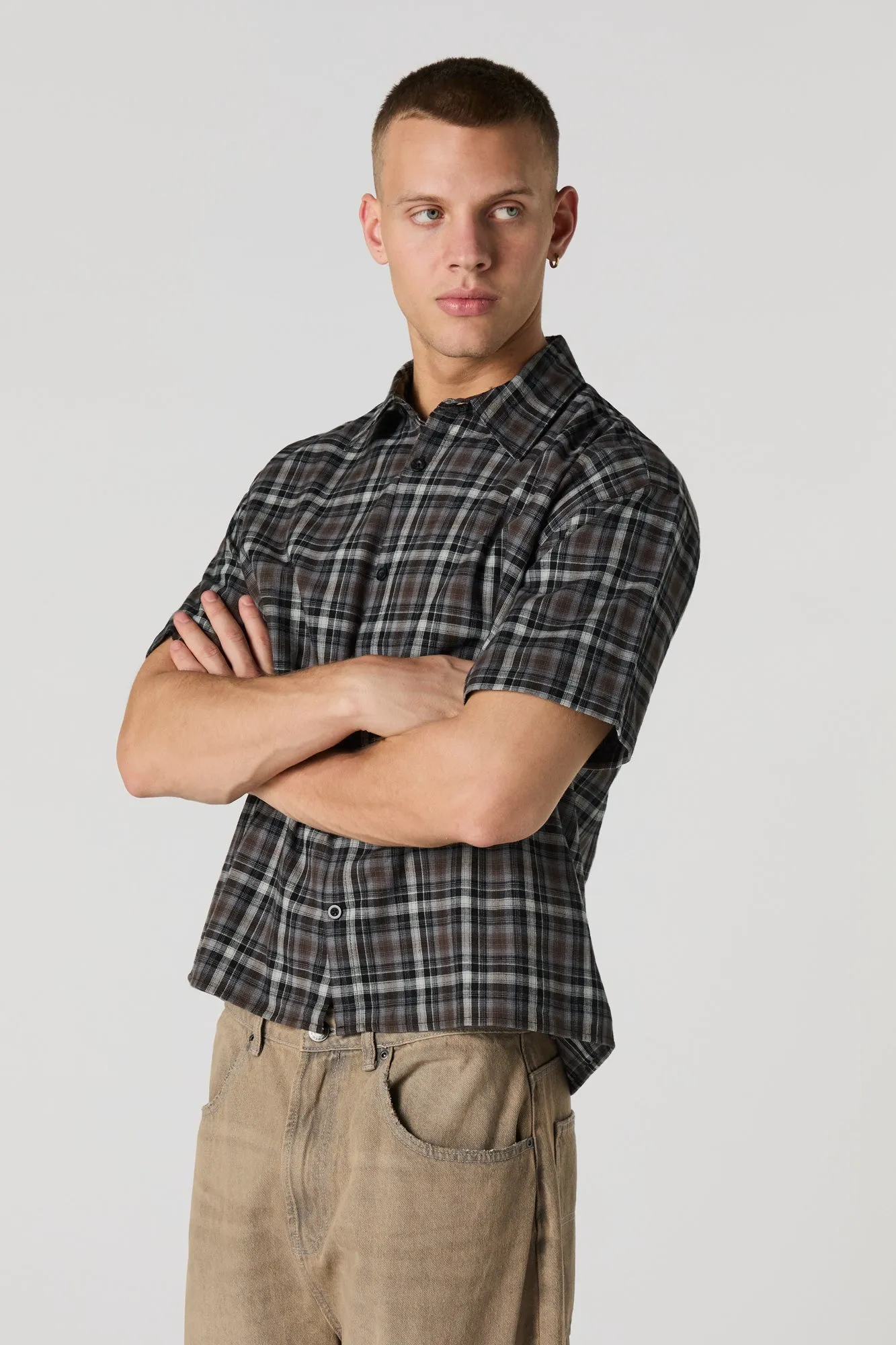 Plaid Boxy Button-Up Top sold by Urban Planet product image thumbnail 4