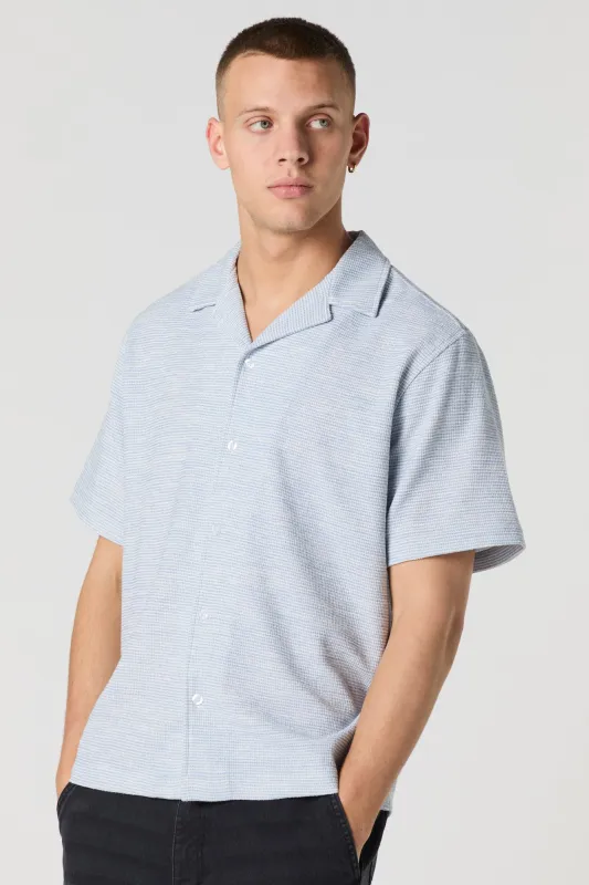 Textured Short Sleeve Button-Up Top sold by Urban Planet