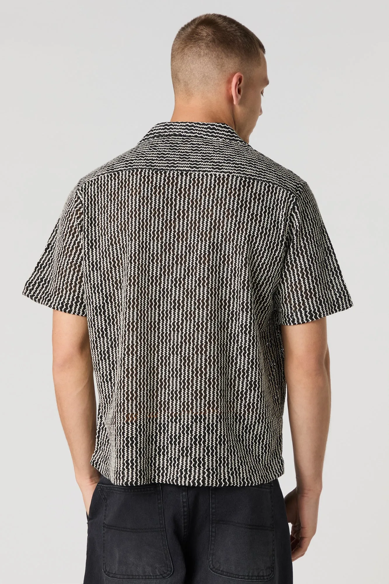 Black & White Textured Short Sleeve Button-Up Top sold by Urban Planet product image thumbnail 2