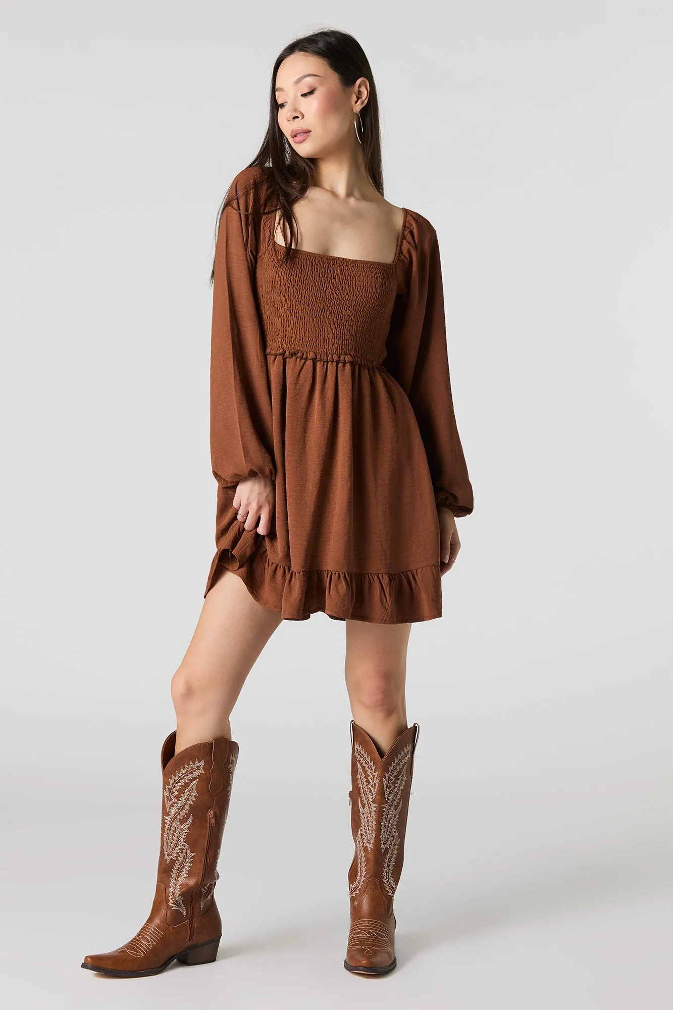 Smocked Square Neck Long Sleeve Mini Dress sold by Urban Planet product image thumbnail 3