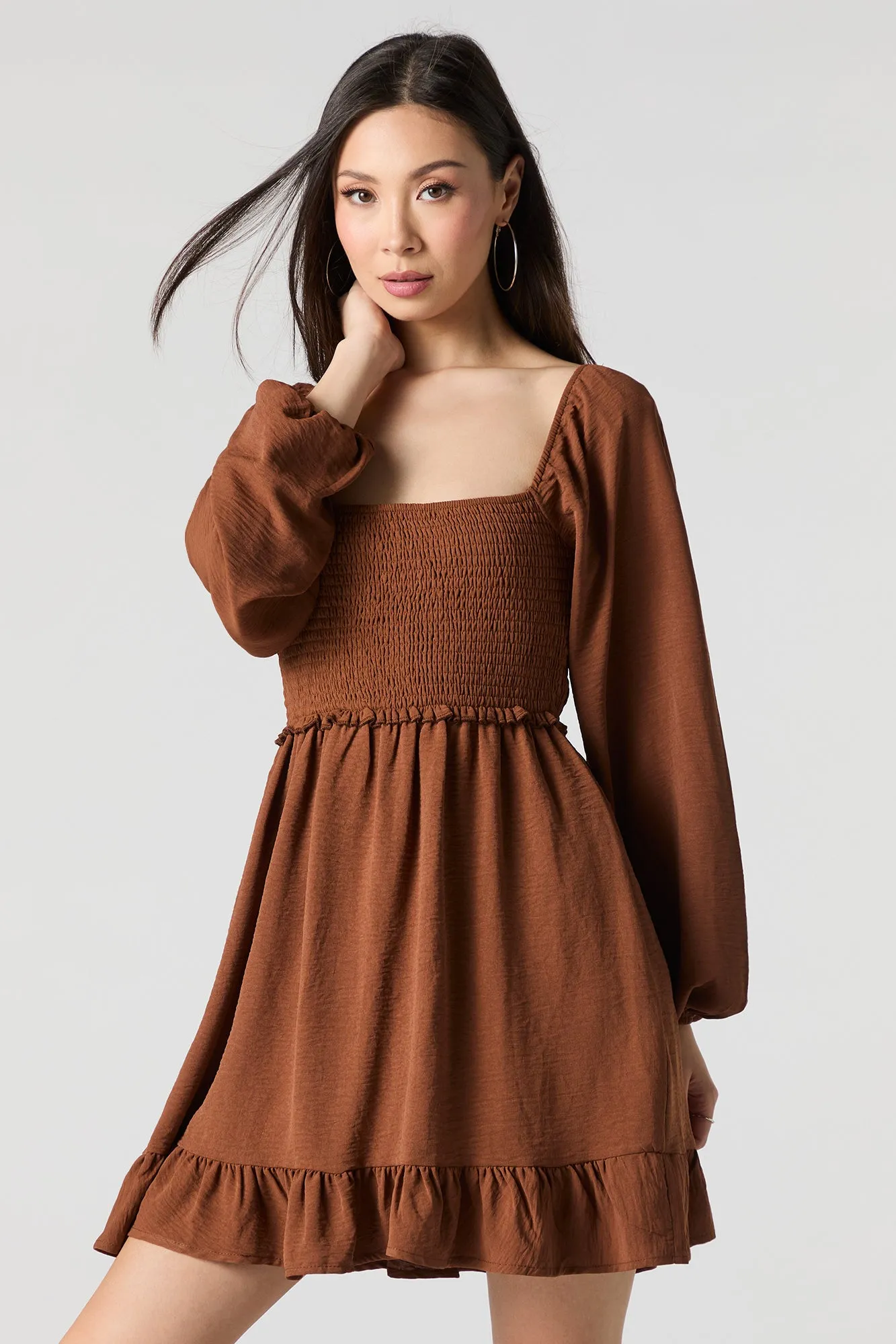 Smocked Square Neck Long Sleeve Mini Dress sold by Urban Planet