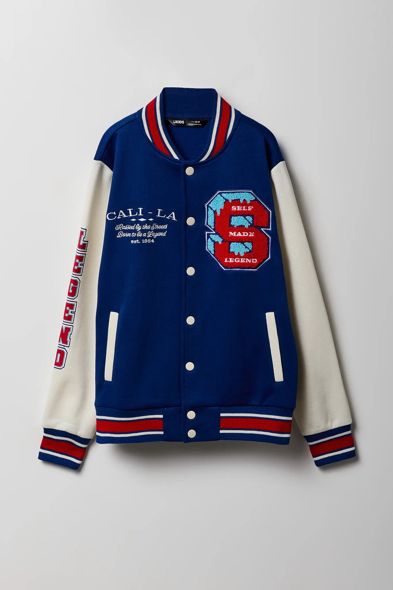Boys Chenille Embroidered Fleece Varsity Jacket sold by Urban Planet product image thumbnail 3
