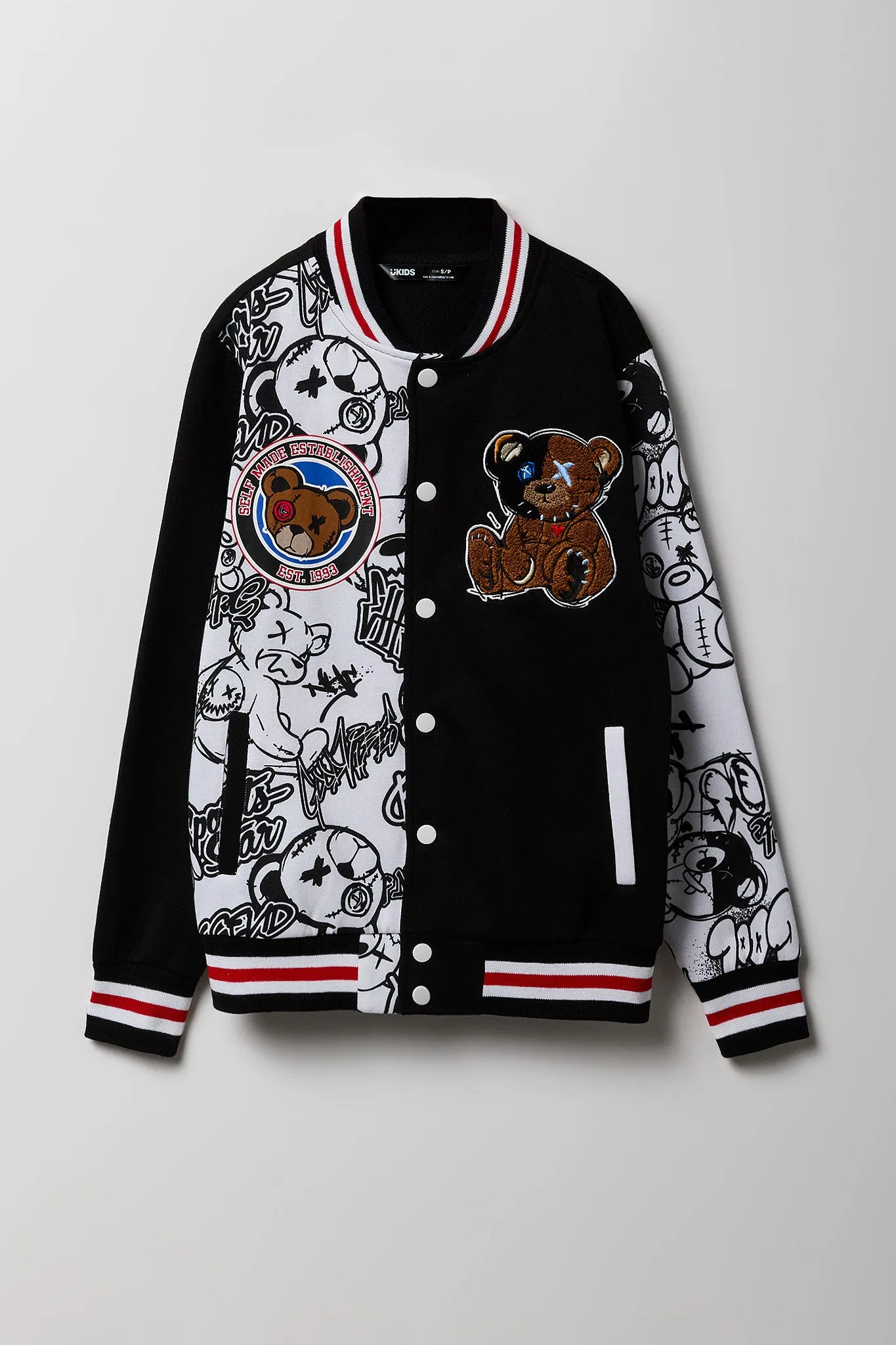 Boys Chenille Embroidered Fleece Varsity Jacket sold by Urban Planet