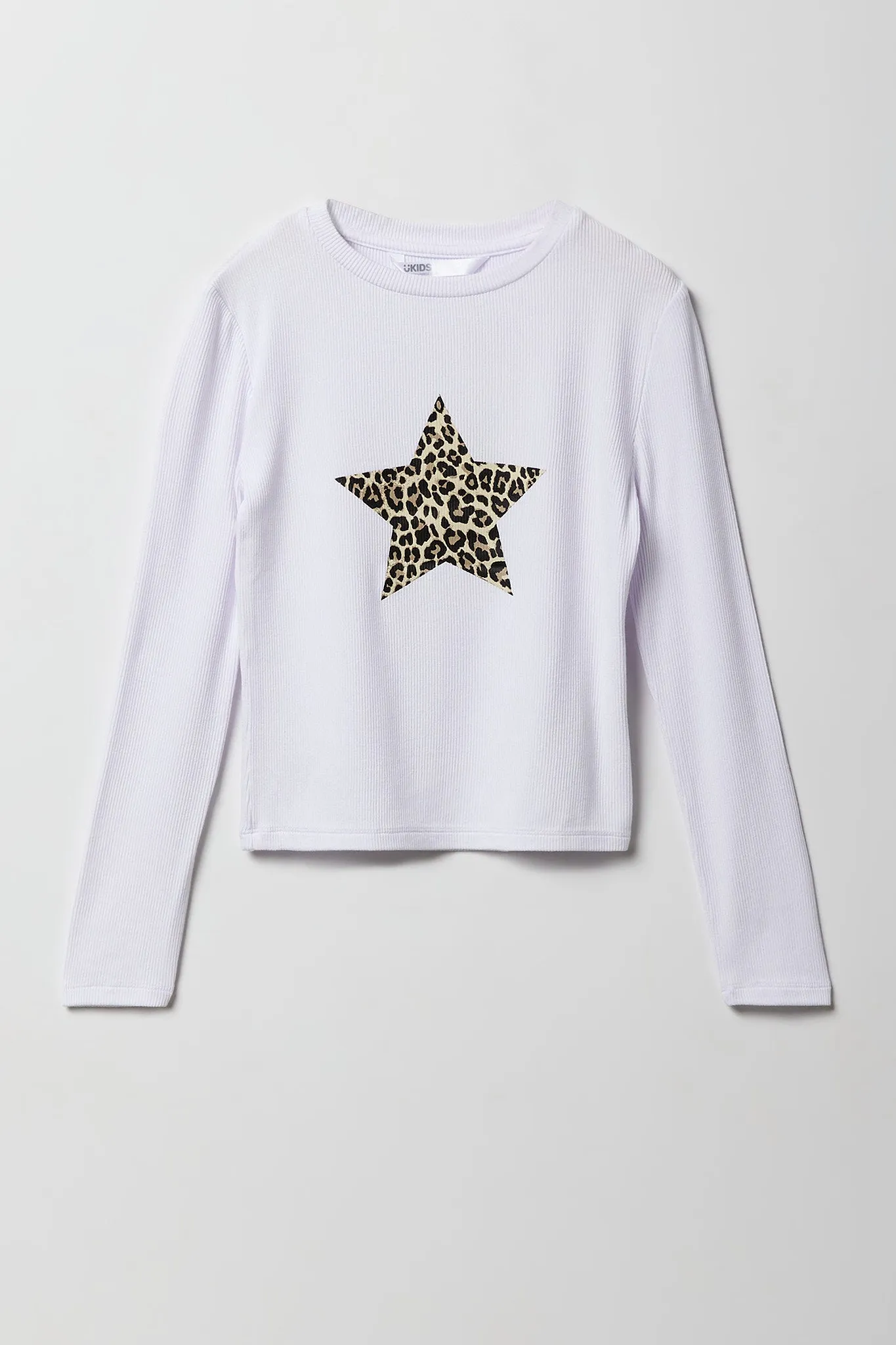 Haut côtelé à manche longue imprimé de guépard Star pour filles sold by Urban Planet