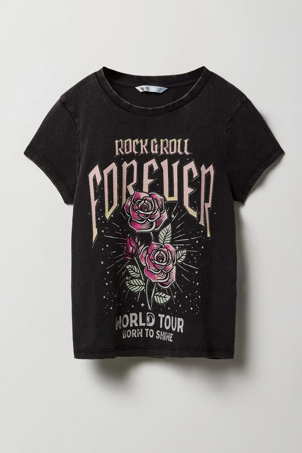 Girls Rock & Roll Graphic Washed T-Shirt sold by Urban Planet