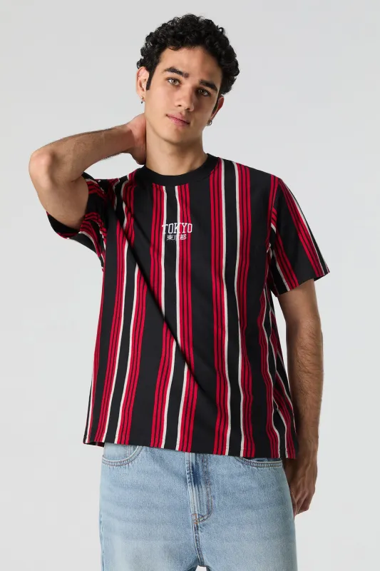 Embroidered Striped T-Shirt sold by Urban Planet