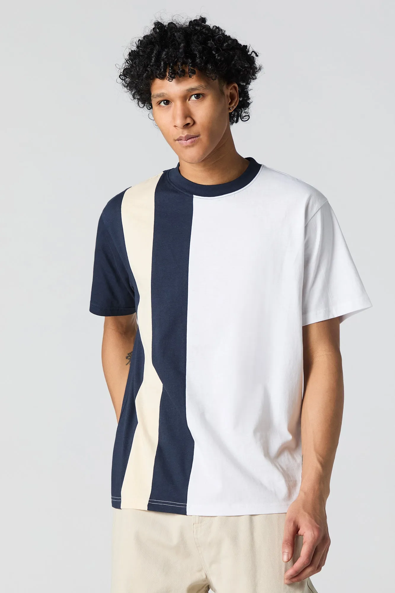 Colourblock Striped T-Shirt sold by Urban Planet