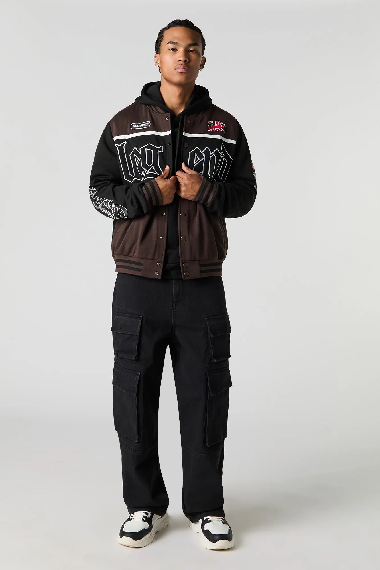 Embroidered Fleece Varsity Jacket sold by Urban Planet product image thumbnail 3