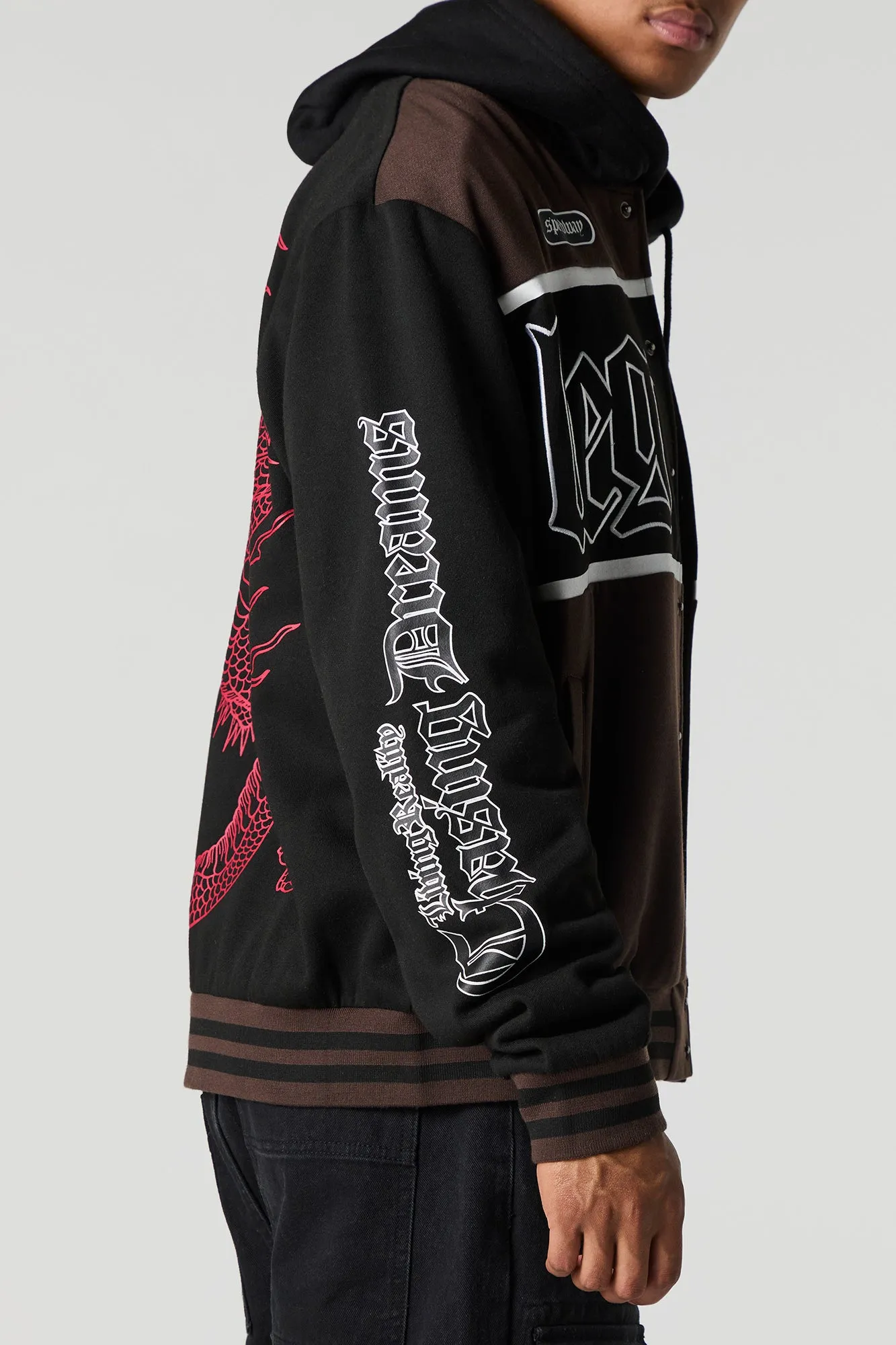 Embroidered Fleece Varsity Jacket sold by Urban Planet product image thumbnail 4