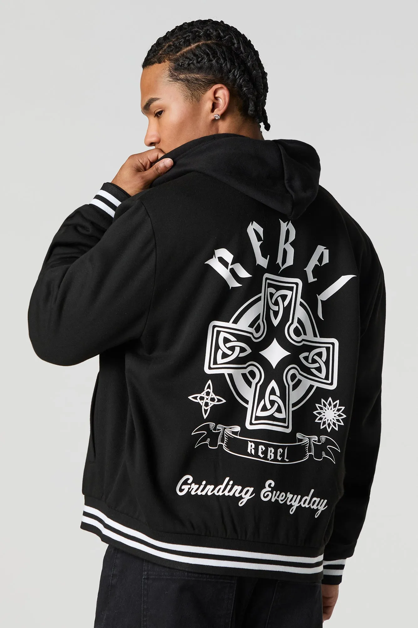 Embroidered Fleece Varsity Jacket sold by Urban Planet product image thumbnail 5