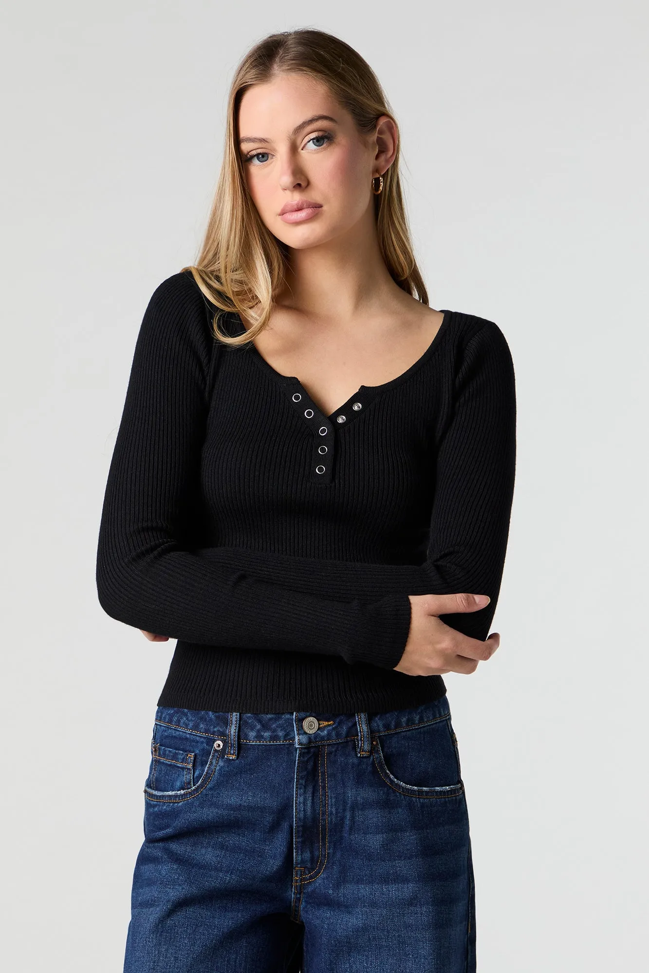 Ribbed Henley Long Sleeve Top sold by Urban Planet product image thumbnail 5