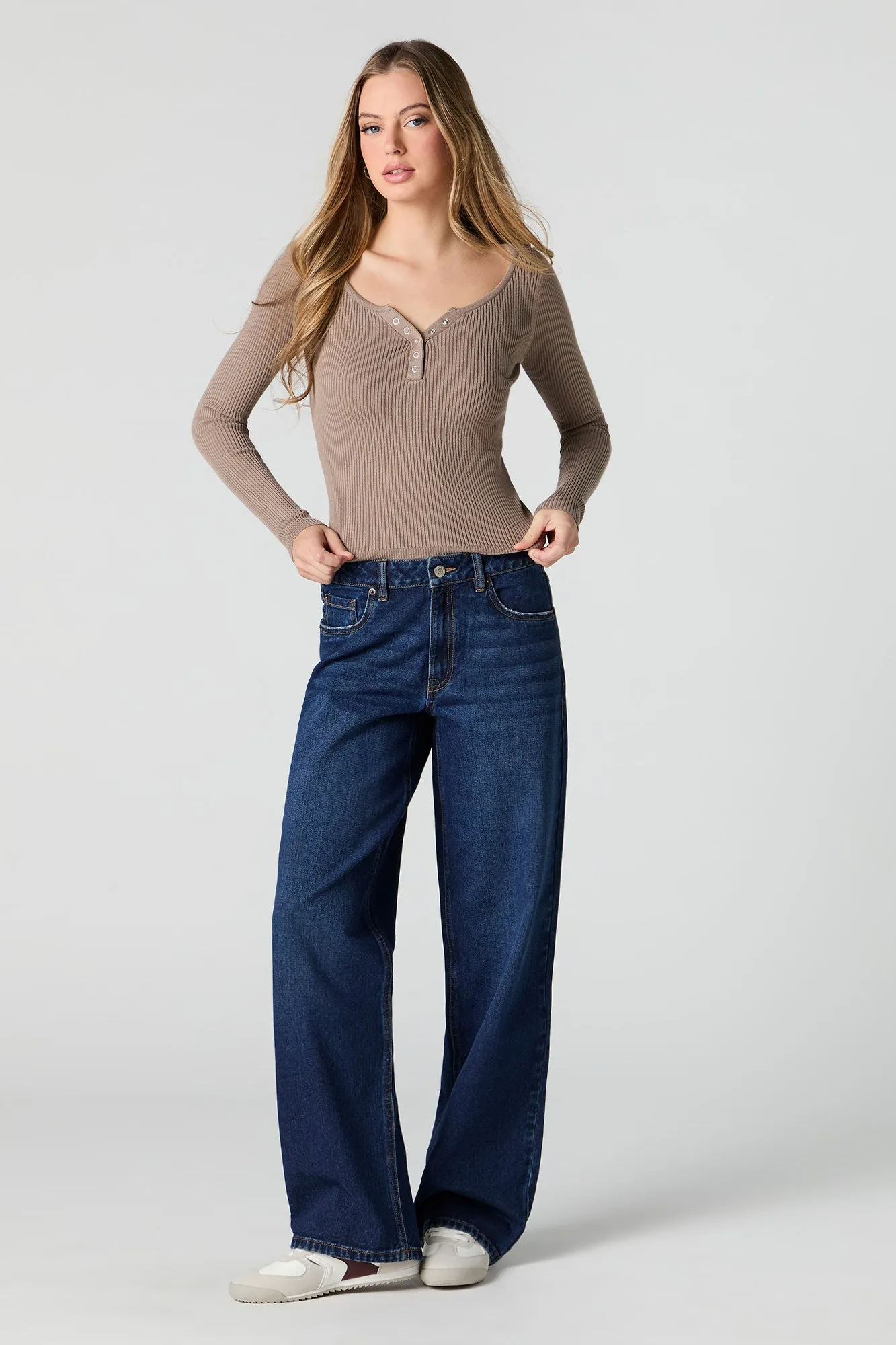 Ribbed Henley Long Sleeve Top sold by Urban Planet product image thumbnail 3